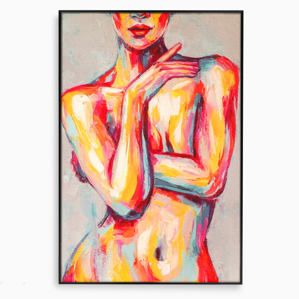 Tablou canvas cu tablou canvas cu femeie nud abstracta, in rama de aluminiu negru